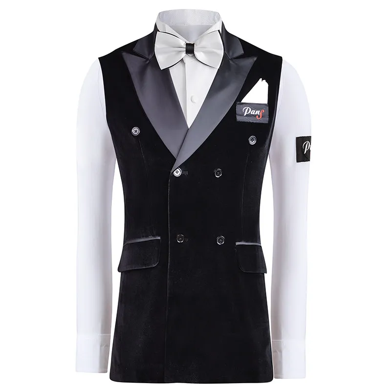 Fashion Waltz Ballroom Dance Velvet Vest Men'S Black Modern Dancing Tops Adults Rumba Latin Dance Top Practice Wear SL14795