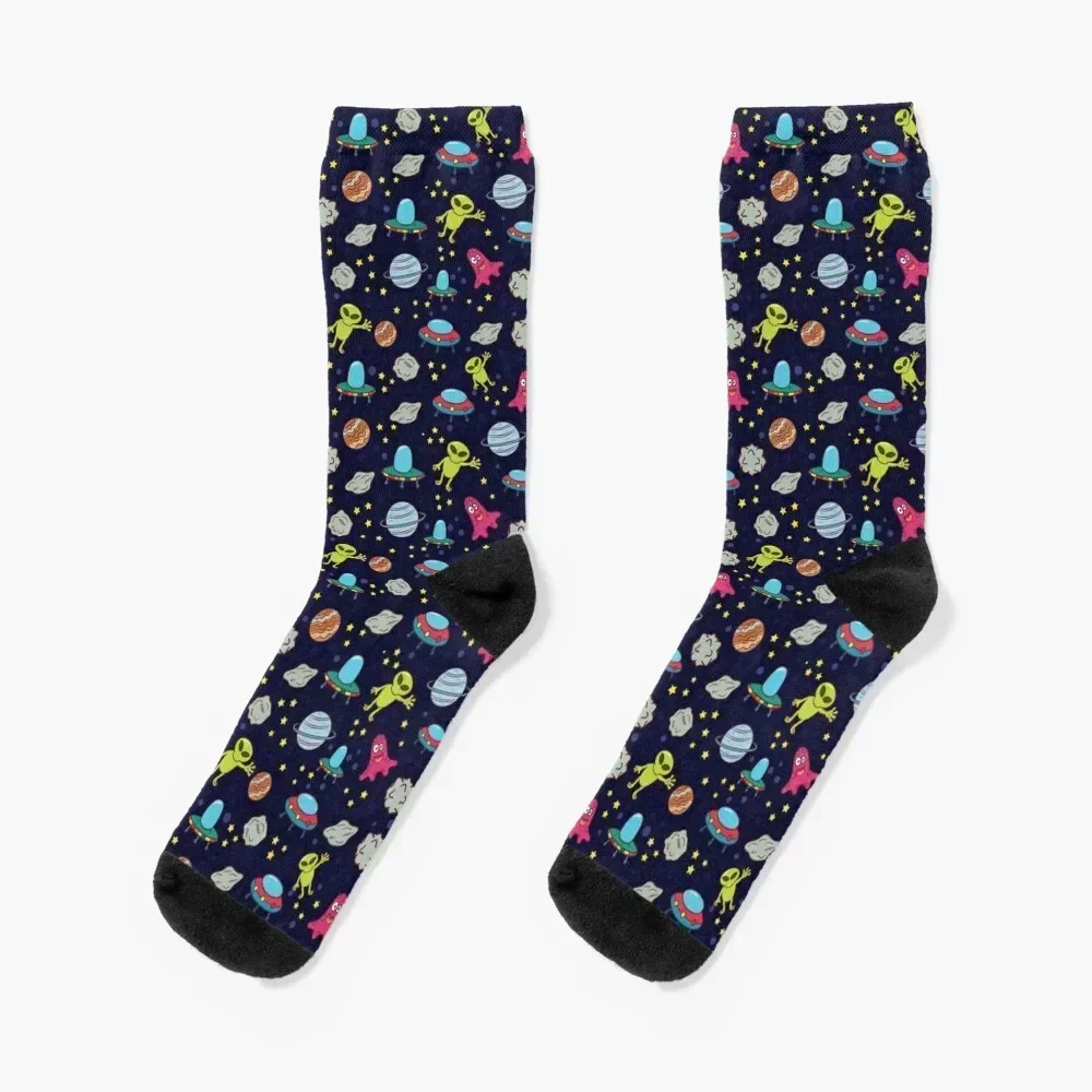 Space Aliens Ufo planet stars asteroid Socks custom sports men cotton high quality Lots tennis Socks Women Men's