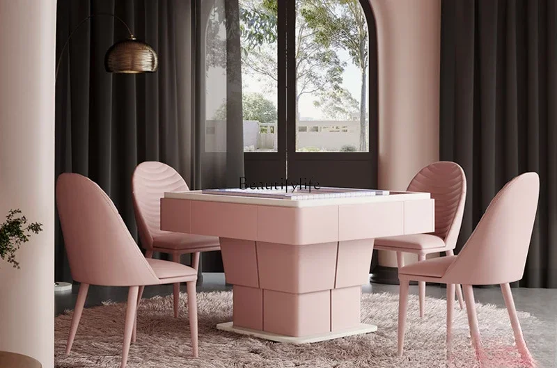 

Solid wood lifting mahjong table integrated multi-functional pink automatic mahjong machineL