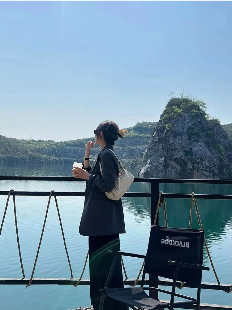 Blazer Donna Offerta Nero 2025 Capispalla monopetto All-Match Cappotto a maniche lunghe Donna Slim Solid Lady Abito da lavoro da ufficio Nuovo