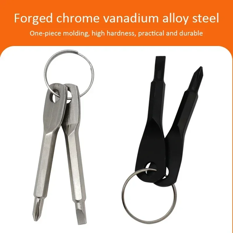 Mini Draagbare Zelfverdediging Sleutelhanger Set Outdoor Multifunctionele Suvival Tool Schroevendraaier Persoonlijke Verdediging Sleutelhanger Zilver Zwart