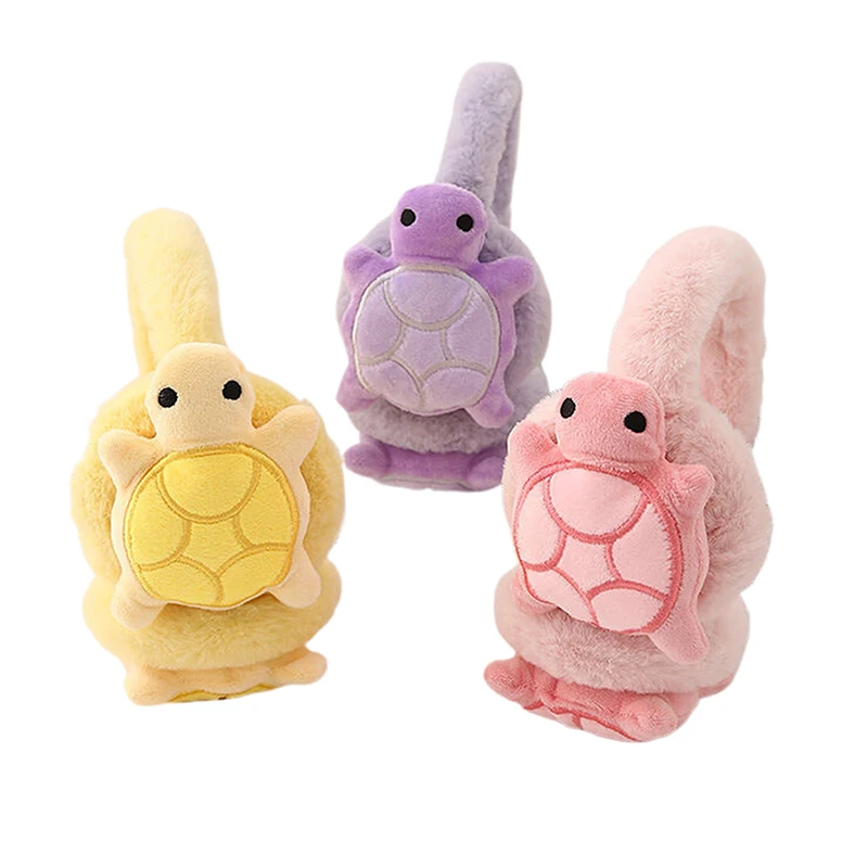 Orejeras de tortuga bonitas de dibujos animados, orejeras anticongelantes cálidas de felpa suave a la moda para invierno, orejeras Kawaii a prueba de viento y frío, regalos