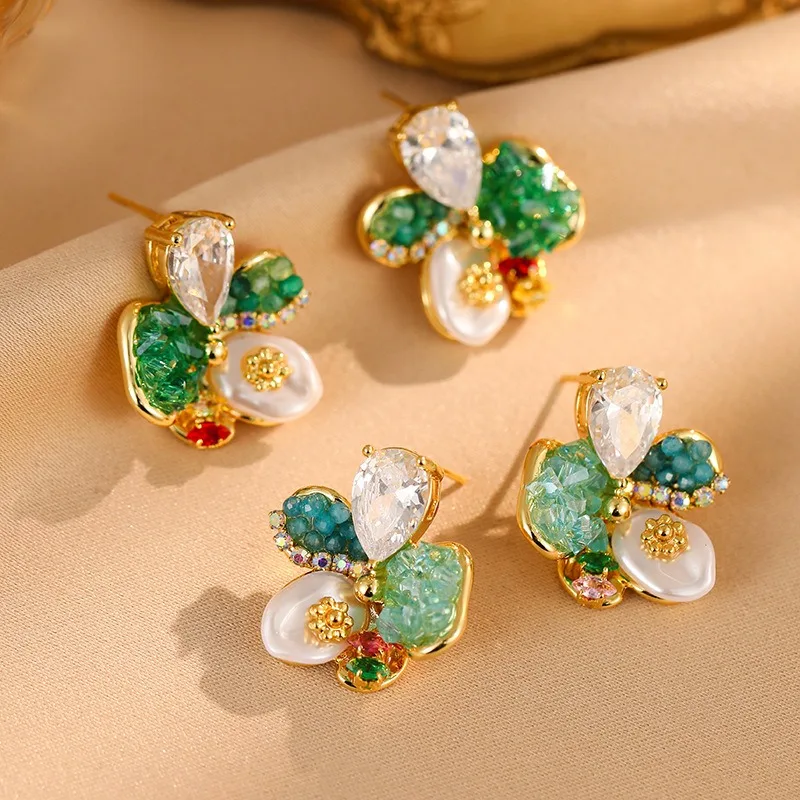 

Серьги-гвоздики с жемчугом и бриллиантами в форме пятилепесткового цветка, женские, в винтажном стиле, легкая роскошь, высококачественные, модные, S