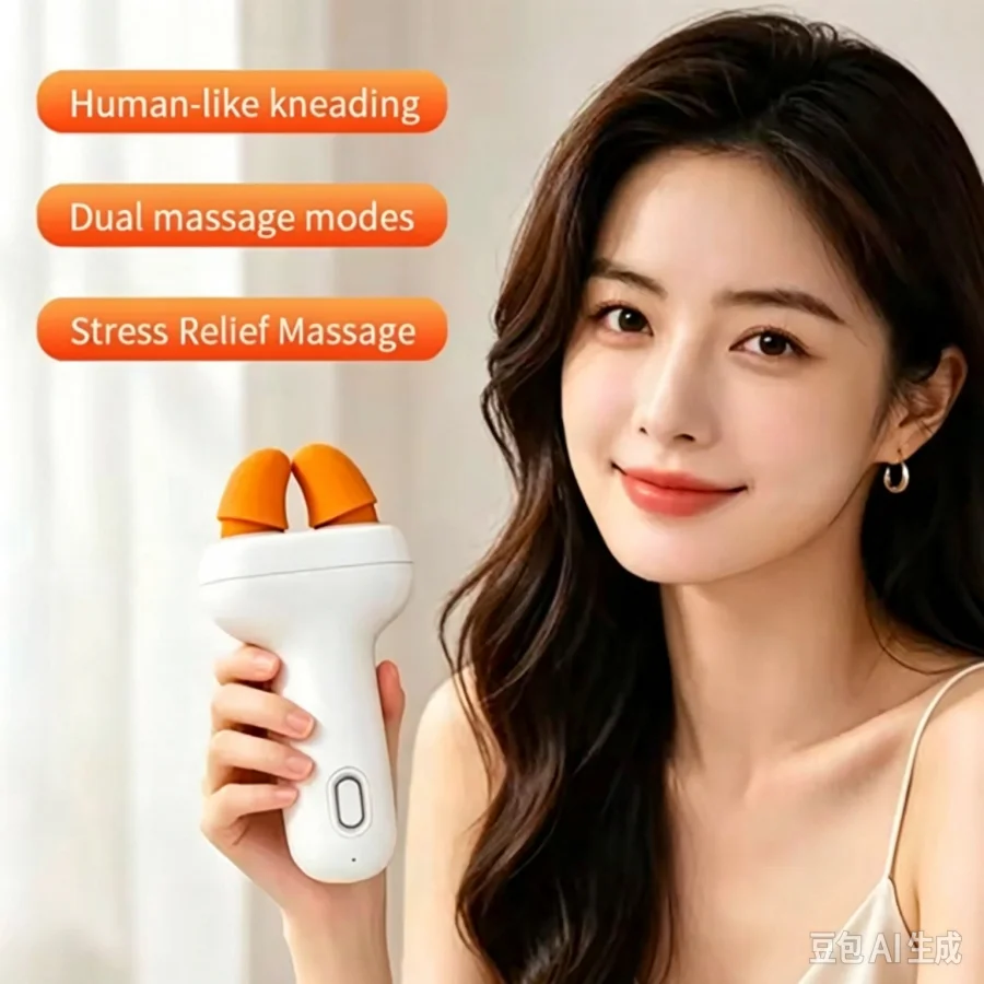 Mini Handheld Acupressure Massager, Detachable Heads, Simulated Kneading for Neck Shoulder