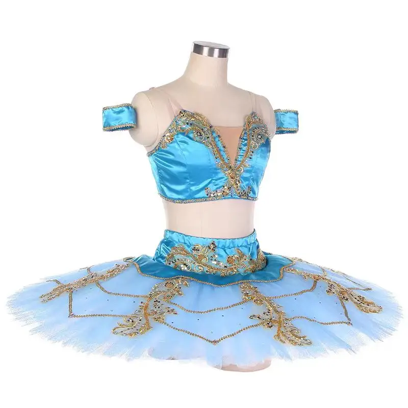 Ballet tutu dress Lake blue competition gala pompon dress professional custom gauze skirt separate ballet dress