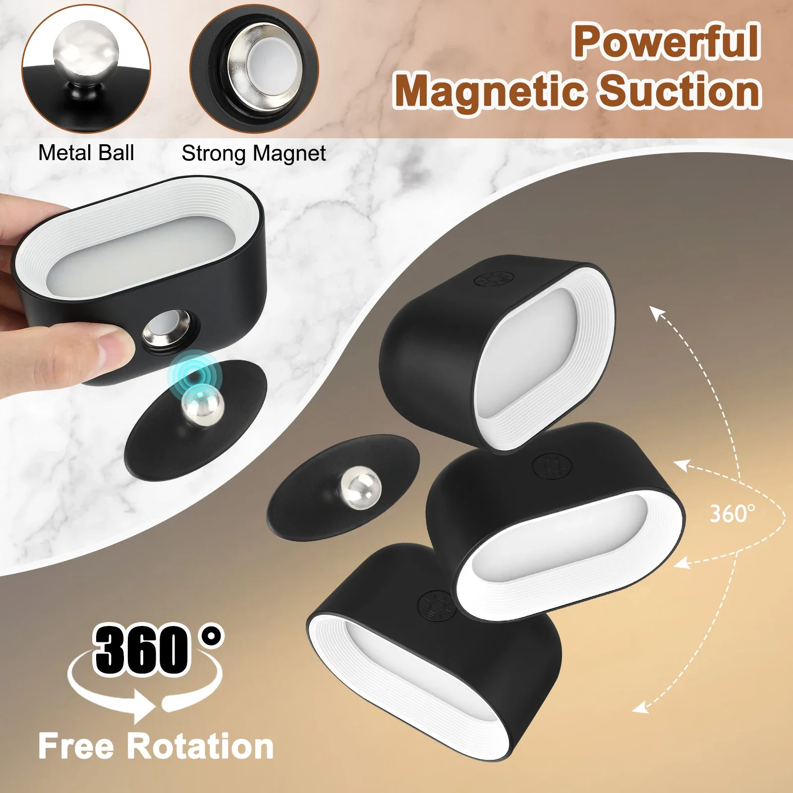 Remote Control Wall Light Touch LED Night Light 360 Degree Rotation Bedroom Bedside Light RGB Color Change Dimmable Wall Lamp