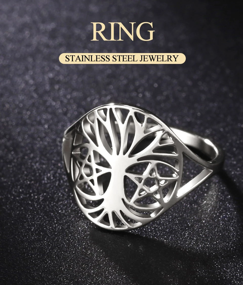 Dawapara Baum des Lebens Ring Hexerei Celtics Knoten Stammbaum Edelstahl Ring für Frauen Ehering Wicca Paar Schmuck – Detail 1