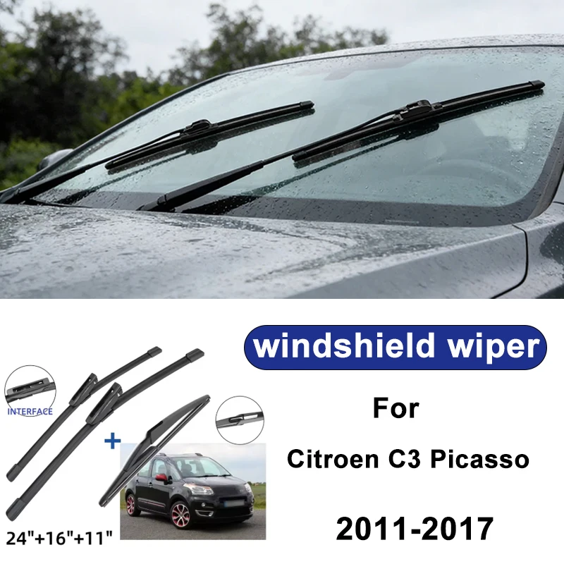 

For Citroen C3 Picasso 2011-2017 car windshield front/rear wipers, silent wiper blades,car blade brush accessories
