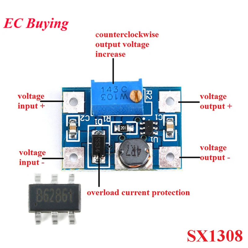 10Pcs/1pc DC-DC 2-24V to 2-28V 2A SX1308 Step Up Adjustable Power Supply Module Step-Up Boost Converter for DIY Kit