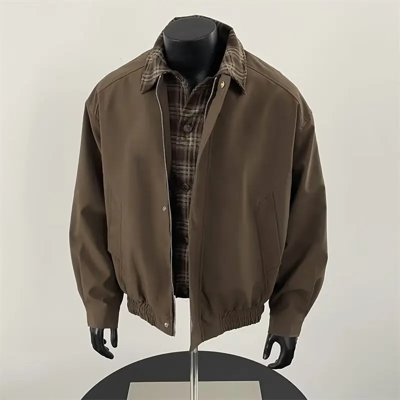 

Осень-зима, мужская свободная клетчатая куртка на молнии, повседневная верхняя одежда, сухая, быстрое полиэфирное волокно, длинная све