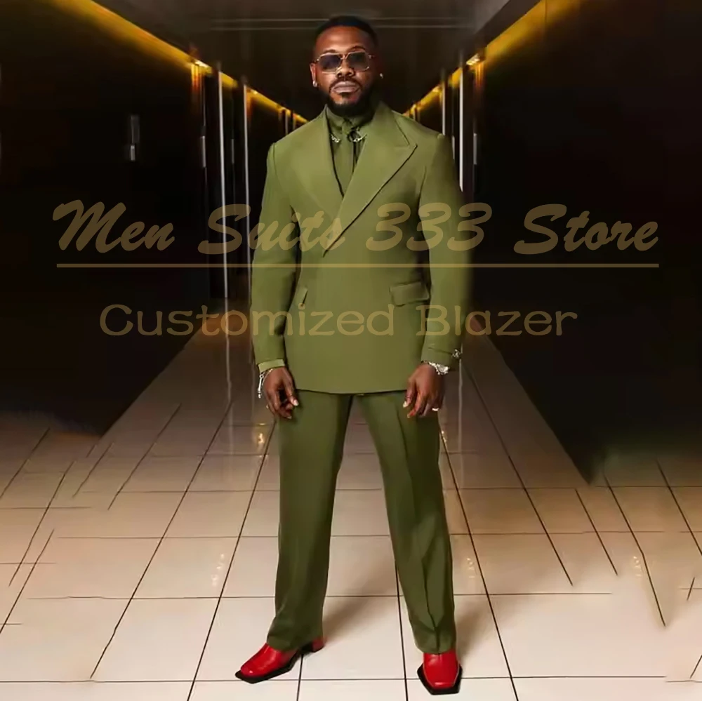 

Solid Color Men's 2 Piece Suits Elegant One-Button Peak Lapel Slim Fit Jacket Pants Sets High Quality Party Clothing Outfits