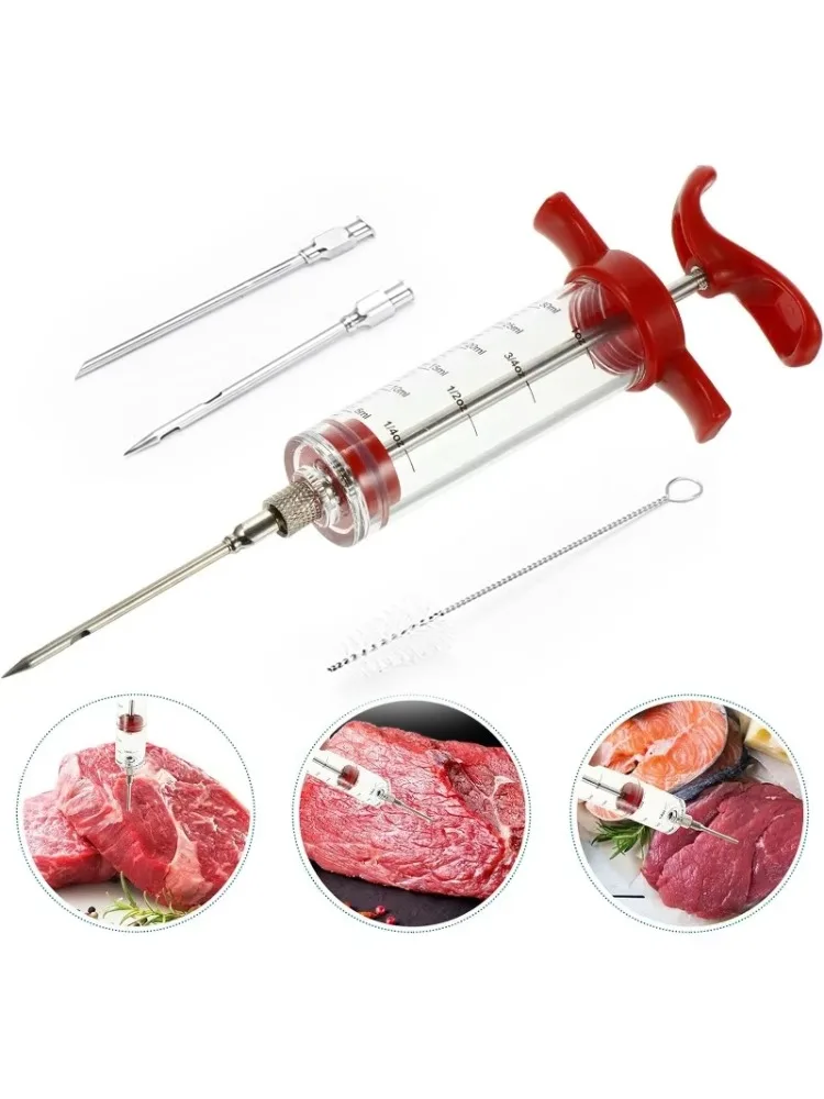 Kit de seringue d'injecteur de viande en acier inoxydable, injecteur de saveur de Marinade pour barbecue Grill dinde poulet rôti, outil de cuisson avec aiguille