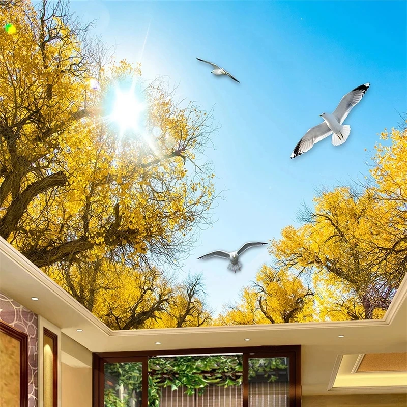 papel-de-parede-3d-personalizado-para-teto-mural-moderno-sol-ceu-azul-nuvem-branca-folha-de-bordo-pomba-branca-luz-solar-para-sala-de-estar-fundo-de-tv-restaurante