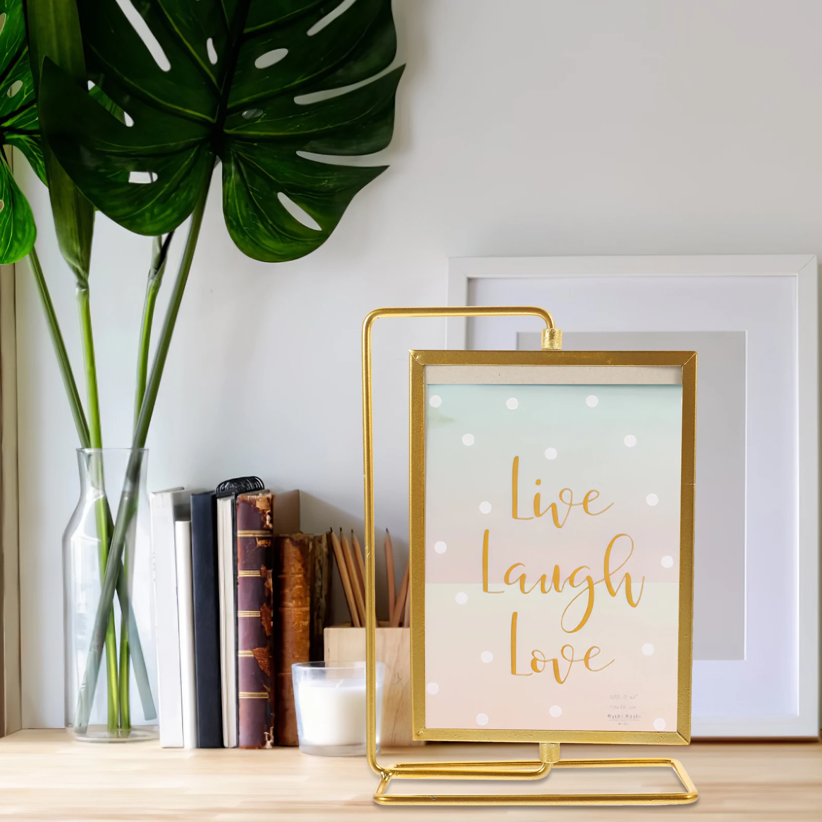 Rotating Photo Frame Vintage Picture Frame Square Photo Holder Metal Tabletop Picture Frame Home Room Office Desktop Decor Craft