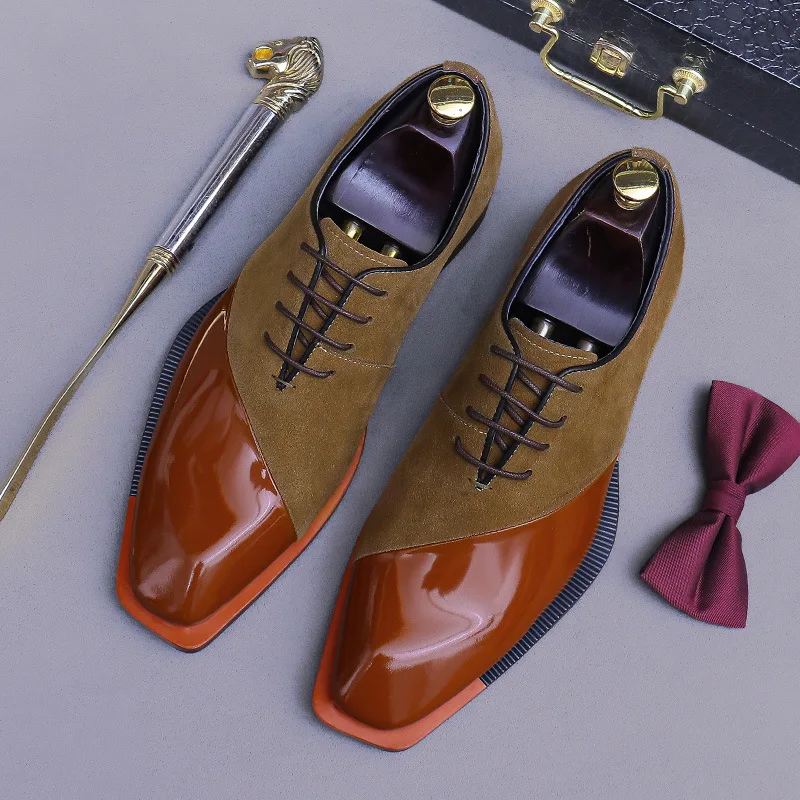 Suede Genuine Leather Sewing Oxfords Men's Genuine Leather Low Top Formal Business Dress Shoes Classic Casual Footwear Daily Use