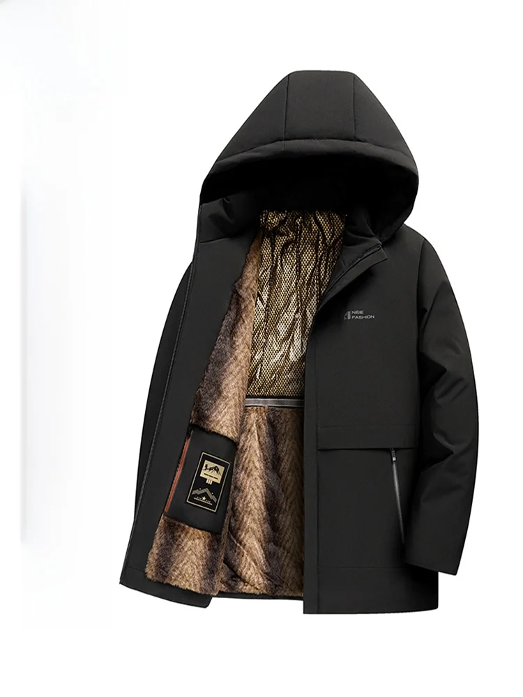 

Thiened Fce Anti-Wind Casual Cotton Jaet with Detachable Cap for Middle-Aged And ly Men Outdoor Leisure Clothing