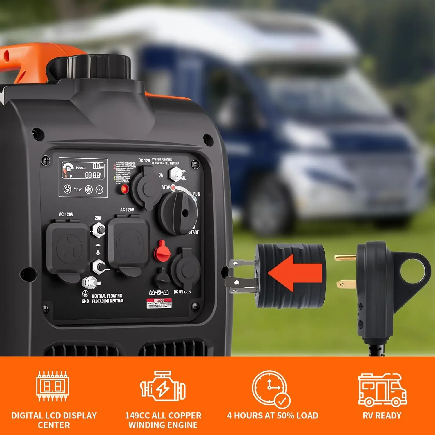 

[XMSJ-Limited Stock, Buy Now!]Inverter Generator 4300W Gas Powered Portable Super Quiet Outdoor Generator RV Ready for Camping T