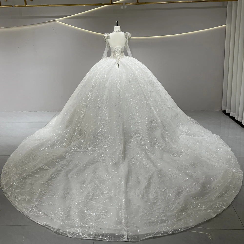 Glitter Wedding Dress Fully Beaded With Sequins Ball Gown Short Sleeves Scoop Customized Bride Dress Robe De Mariee Princess