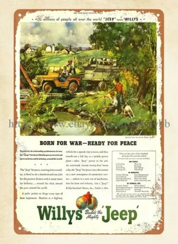 1945 Willy's car vintage advertising metal tin sign house interior design