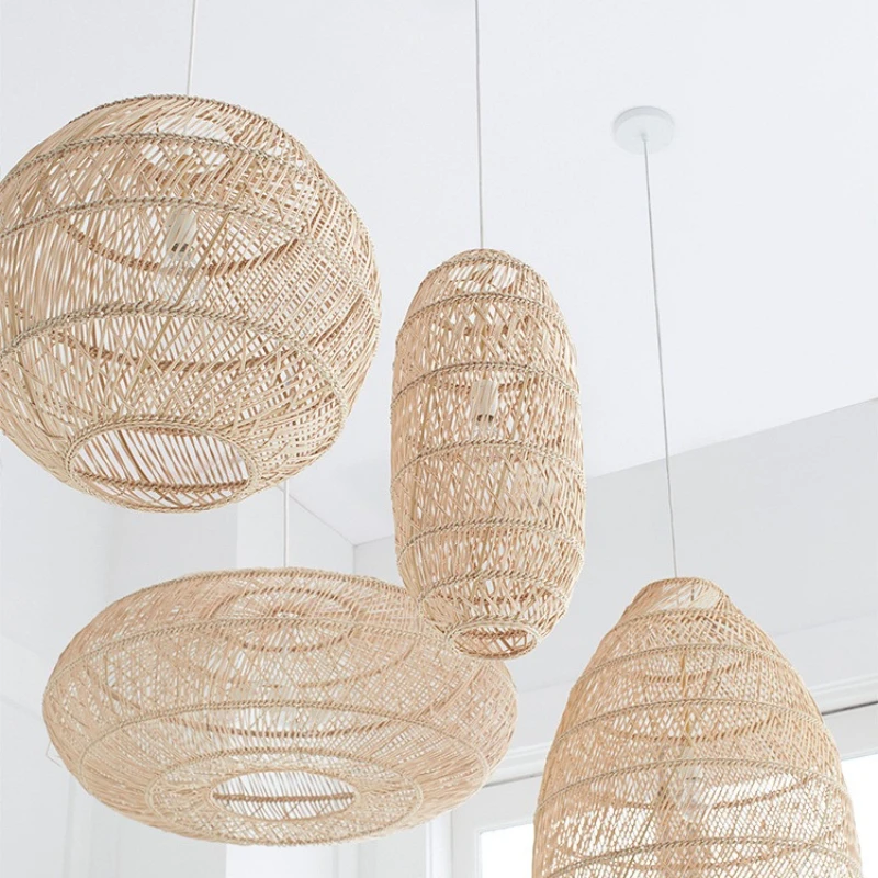 

Japan Handmade Woven Natural Rattan Led Pendant Lamp Living Room Restaurant Hotel Homestay Bedroom Chandelier Art Lights Decor
