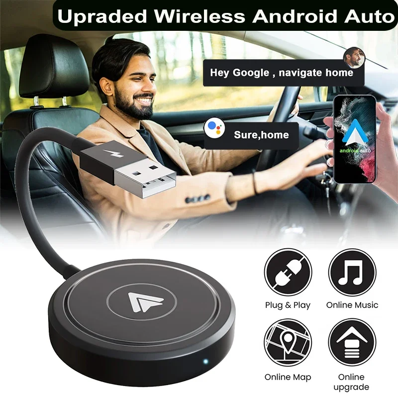 Wireless Android Auto Adapter, 2024 Upgrade 5Ghz WiFi Android Auto Dongle for Converting Factory Wired Android Auto to Wireless