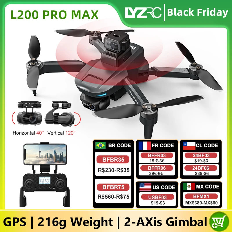 L200 PRO MAX Drone GPS Brushless Motor 4K HD Profesional FPV Quadcopter 2-Axis Gimbal 360° Obstacle Avoidance RC Drone L200 PRO