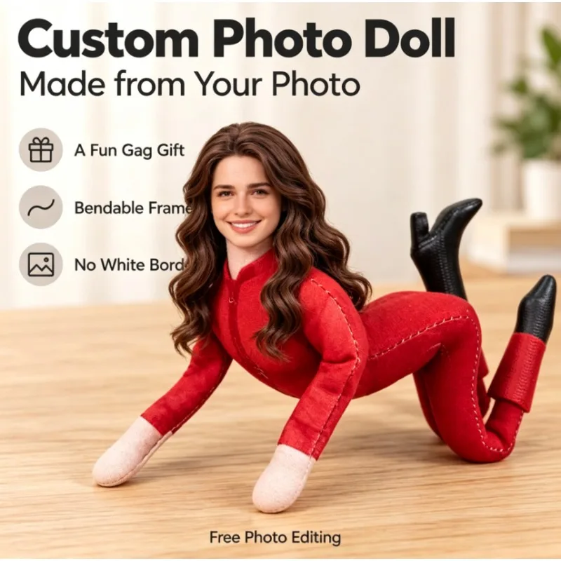 Custom Photo Doll Bendable Wire Frame Poseable Plush Soft Polyester Funny White Elephant Secret Santa Coworker Farewell Gift
