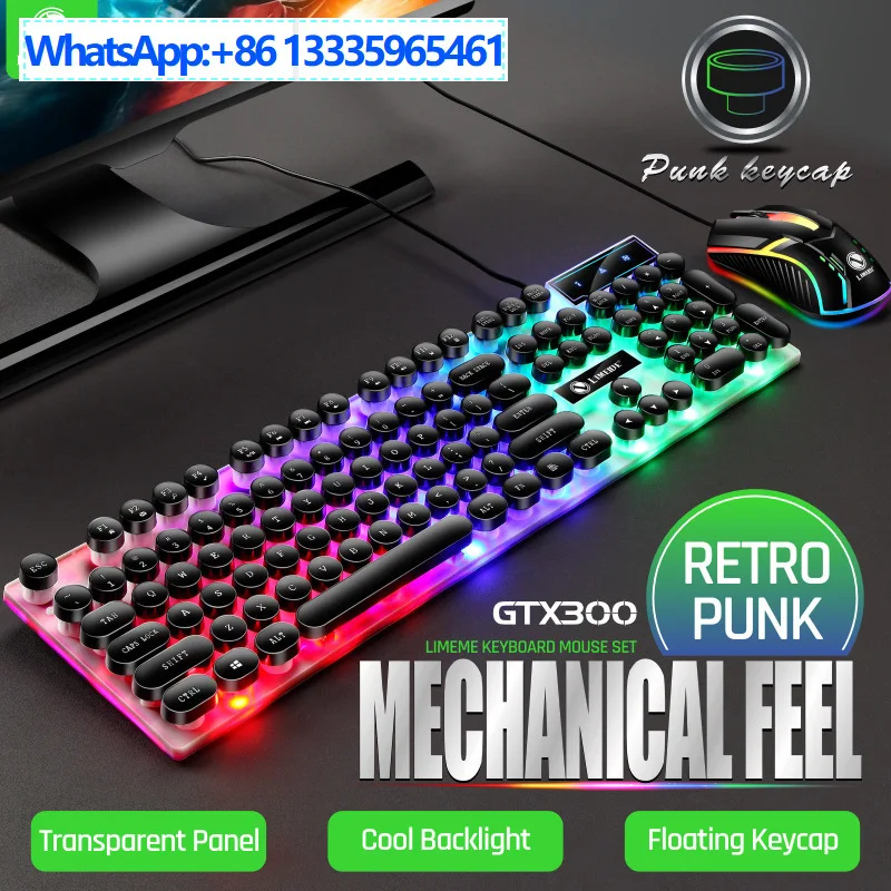 

Набор клавиатуры и мыши Force Magnesium GTX300, клавиатура в стиле панк-ретро с подсветкой, игровая USB-проводная плавающая клавиатура и чехол для мыши