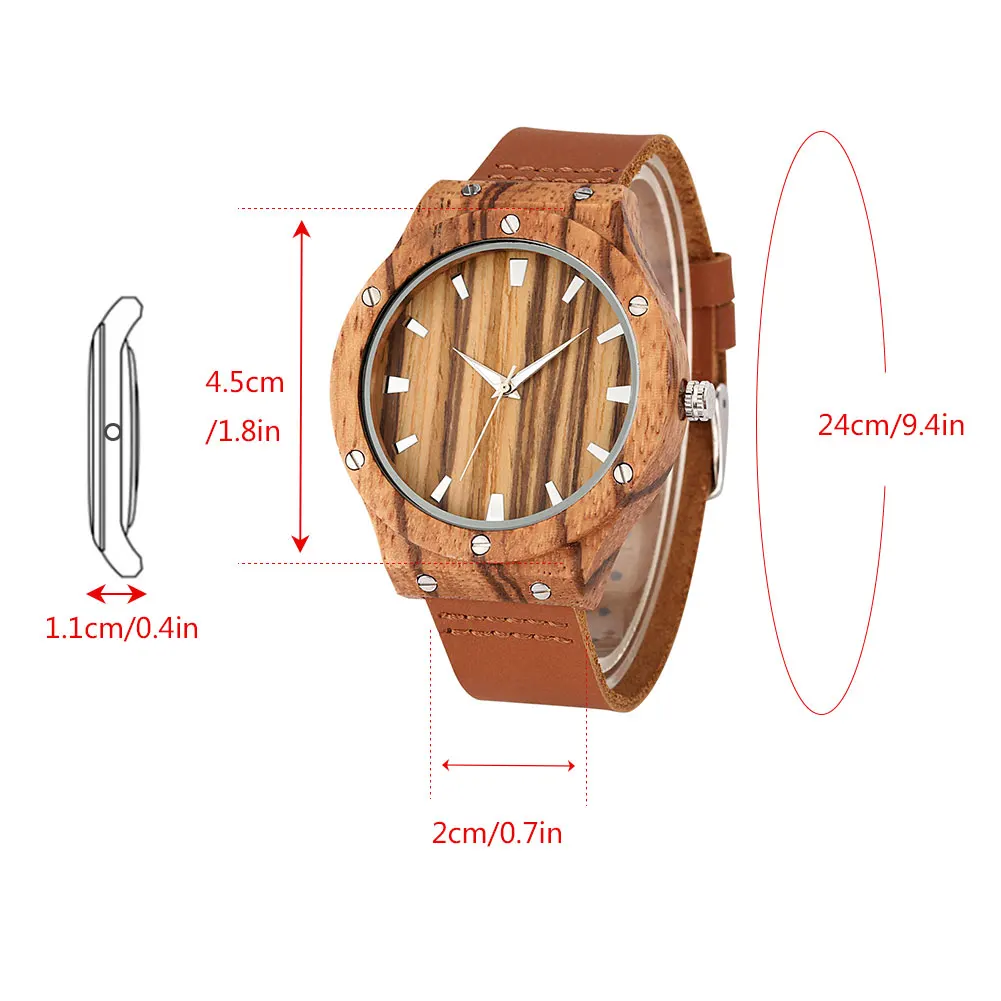 Punk Vintage Zebrawood Quartz Couple Watches Genuine Leather Watch Band Wristwatch Minimalist Round Dial Watch for Men Women