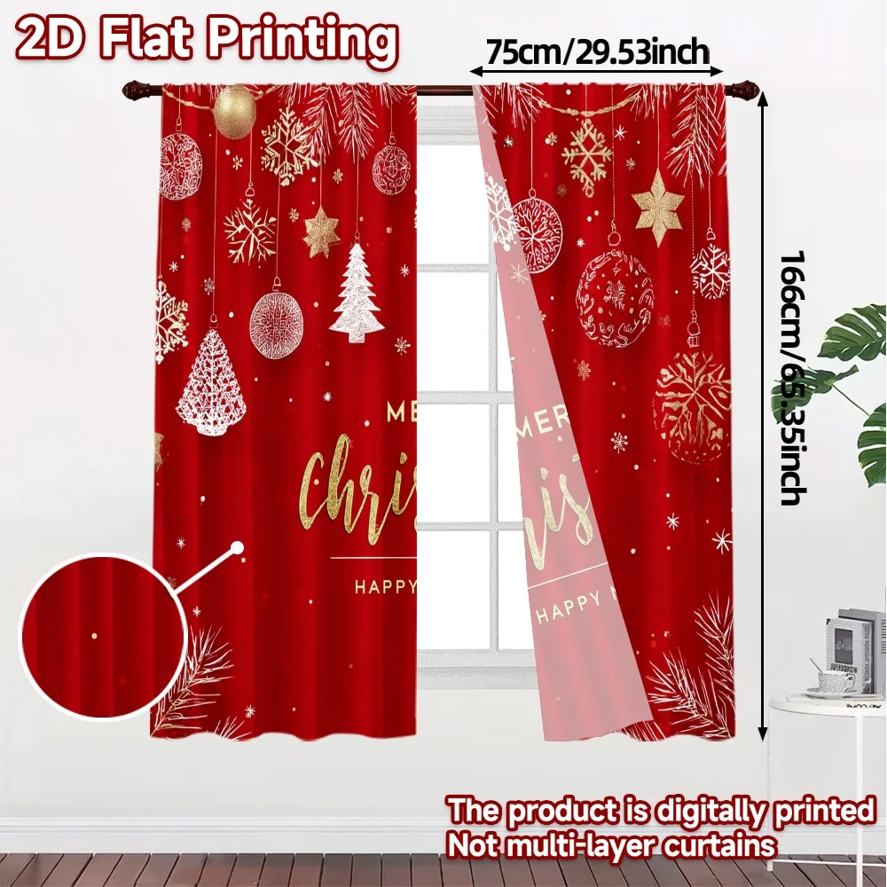 2D Flat Printing,JIT 2pcs, Curtains (Without Rod) Festive Wonderland(2) Chic Curtains&Window Treatment Versatile 100% Polyester