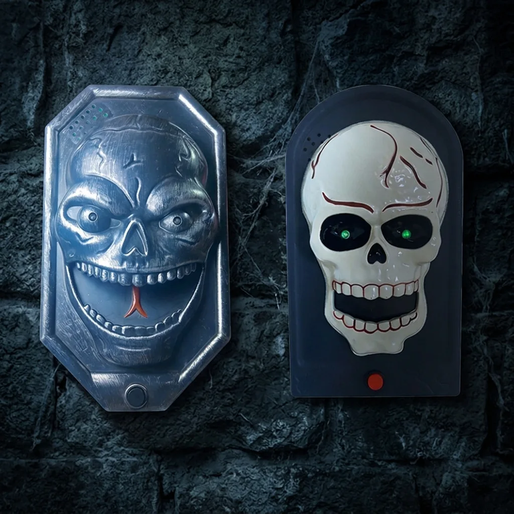 Spooky Skull LED Electronic Doorbell Pendant Halloween Prank Decoration Prop for Haunted House Escape Room Holiday Scene Layout