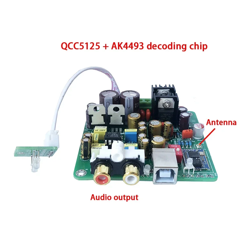 QCC5125+AK4493 Bluetooth 5.1 Lossless Decoding LDAC APTX HD Receiver RCA Output with Antenna AC12V