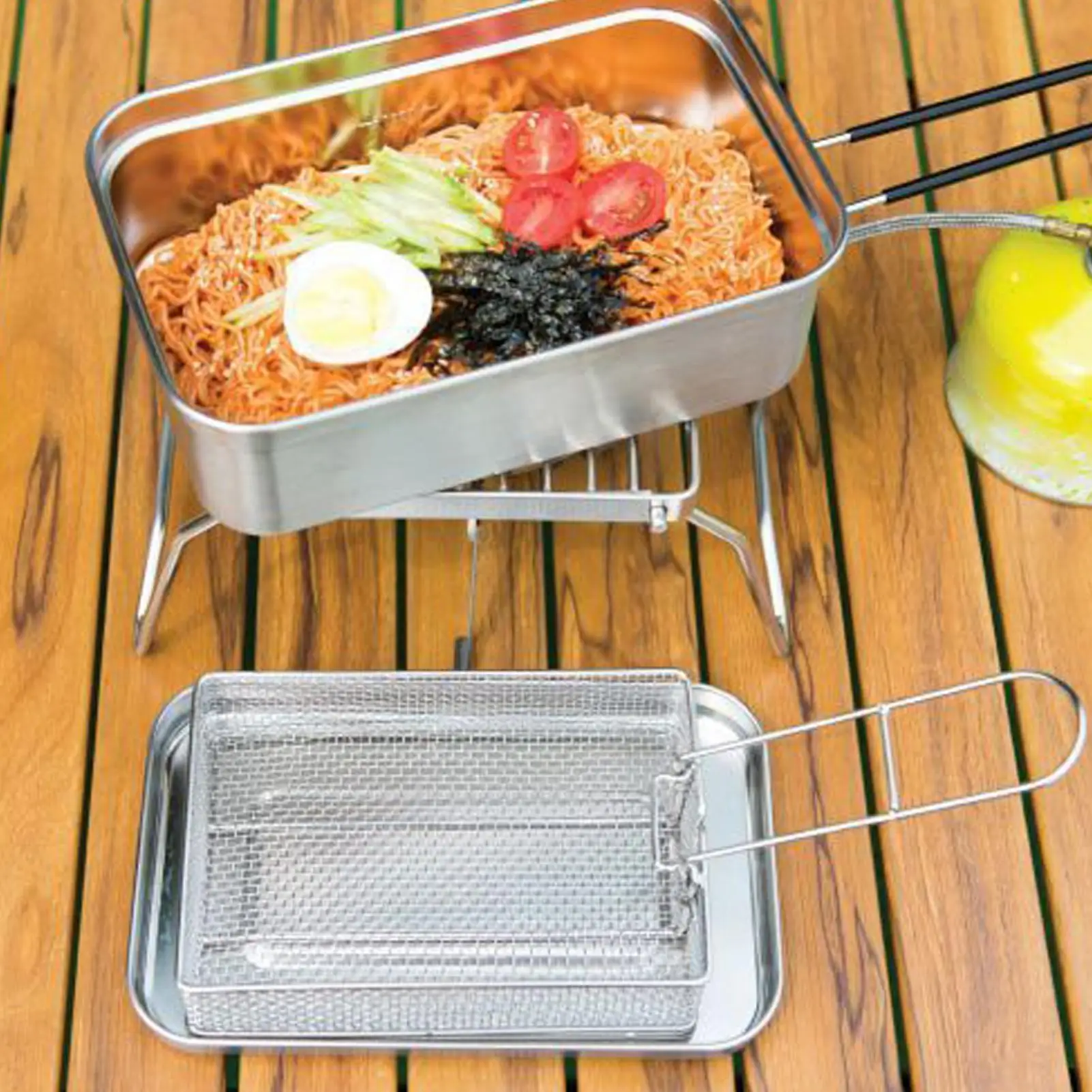 

Корзины для фритюрницы, многофункциональное сито для фритюрницы, мини-квадратные корзины для жарки из нержавеющей стали для улицы, пикников, пеших прогулок, вечеринок, барбекю