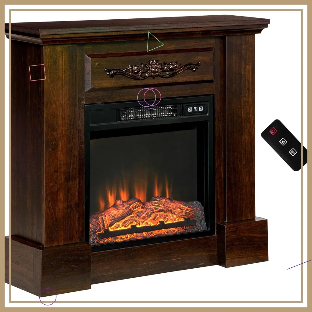 

32" Freestanding Electric Fireplace with Mantel, LED Flame Heater, Remote Control & Overheat Protection, 1400W White