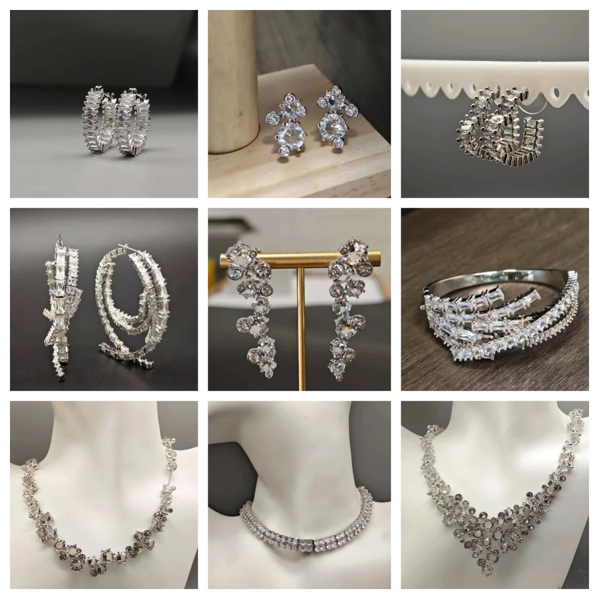 2025 الأصلي الأبيض هندسية كريستال الأزياء قلادة الاتجاه الجديد طقم مجوهرات رائعة الذكرى التذكارية الأقراط سوار