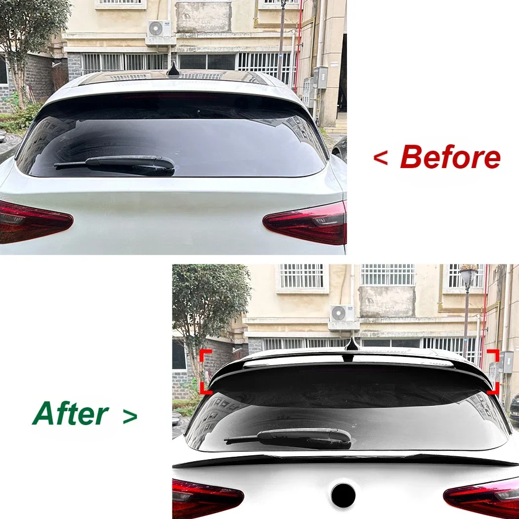 Carbon Fiber Look / Black For Stelvio Car Rear Trunk Roof Spoiler Trim Tail Wing Body Kits Tuning For Alfa Romeo 2017-2024