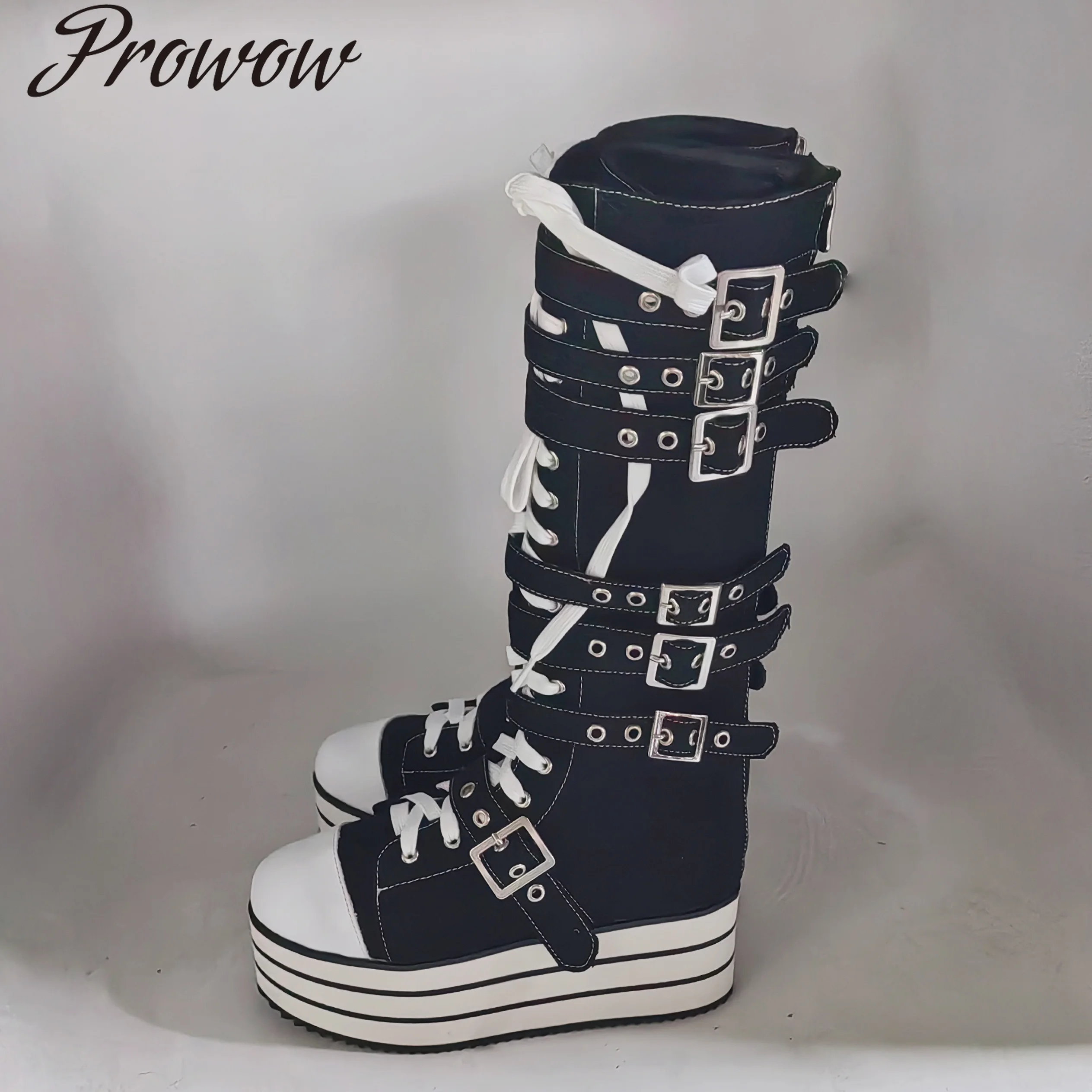 

Prowow парусиновые ботинки на платформе с заклепками и пряжкой для ремня, повседневная обувь с круглым носком в стиле панк, модные женские мотоциклетные ботинки