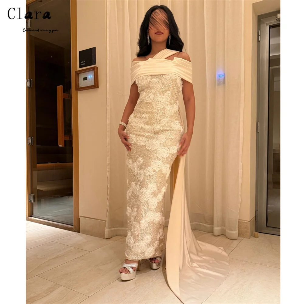 

Clara Custom Fishtail White Flower Shiny Evening Dresses Woman Elegant Party Dresses 2025 Woman Luxury Evening Dress Women's
