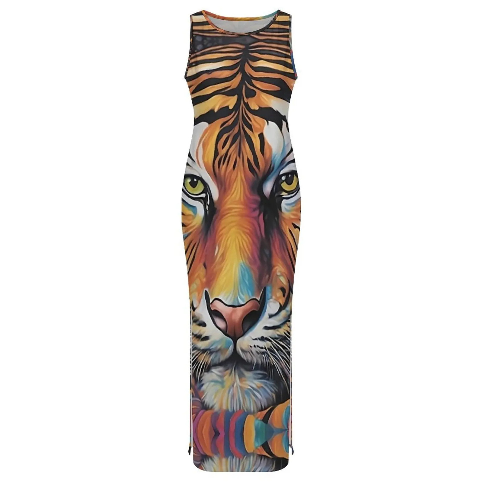 Ladies Majestic Prism Tiger Dress Colorful Animal Y2K Fashion Bodycon Dress Spring Retro Maxi Dresses Design Oversize Vestidos