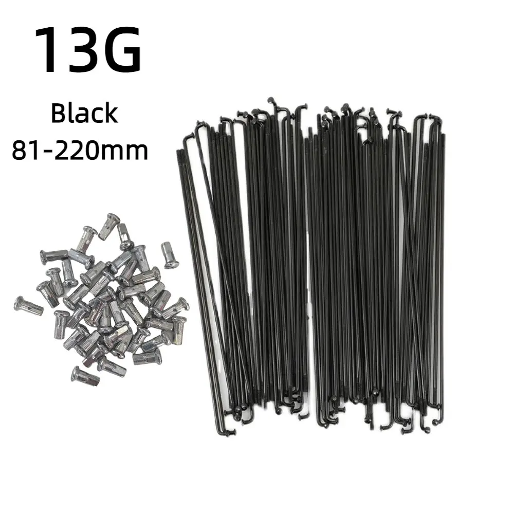 40pcs 13G 13K Black Length 81-216mm Stainless Steel Spokes & Nipples Electric Bike J Bend Cycle Spokes Diameter 2.2mm