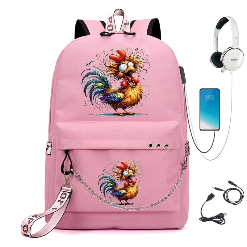 

Girls Backpack Cute Watercolor Chicken School Bags for Student Teens Girls Bookbag Women Laptop Backpack Usb Charging Mochila