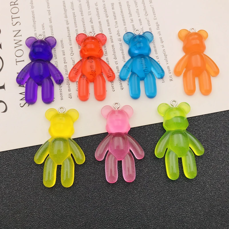 10pcs Resin Transparent Colorful Bear Charm Cute Pendant for Keychain, Earring, Scrapbooking, DIY Making, Necklace