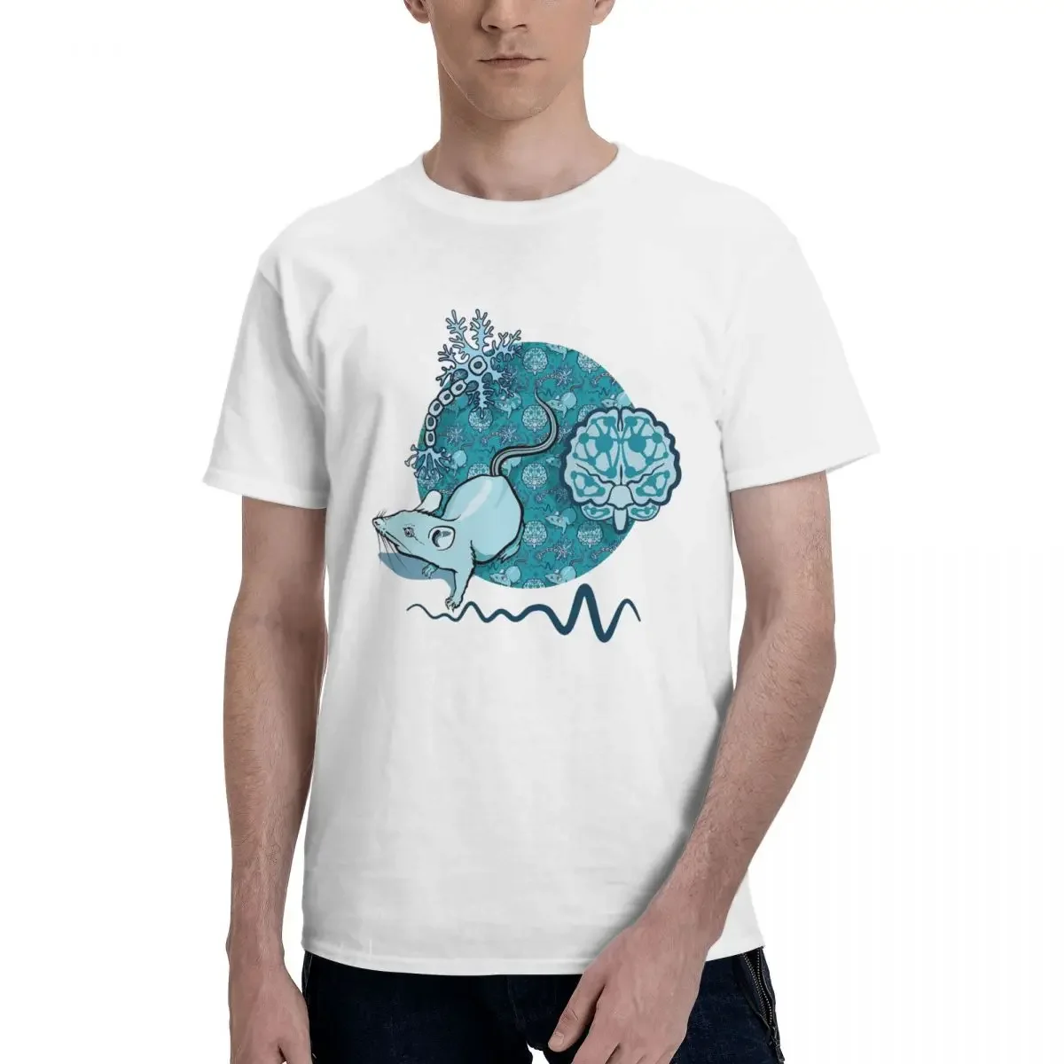 Neuroscience And Psychology Unique Pattern Teal Colour Science Cartoon T-shirt Unisex Classic T Shirts Men Round Neck Short