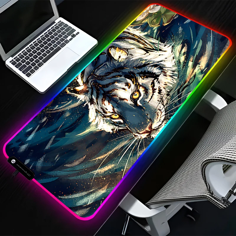 

RGB LED Mouse Pad Rubber Cartoon Mousepad Pattern Game Pad PC Accessories Desk Mat Non Slip Table Mat Office Tiger Keyboard Pad
