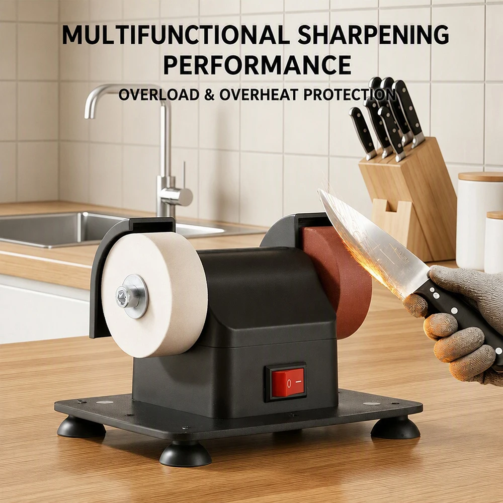 Small Grinding Dual-Wheel Machine 12-Speed Household Grinding Machine Knife Sharpener Suction Cup Tabletop Grinding Polishing