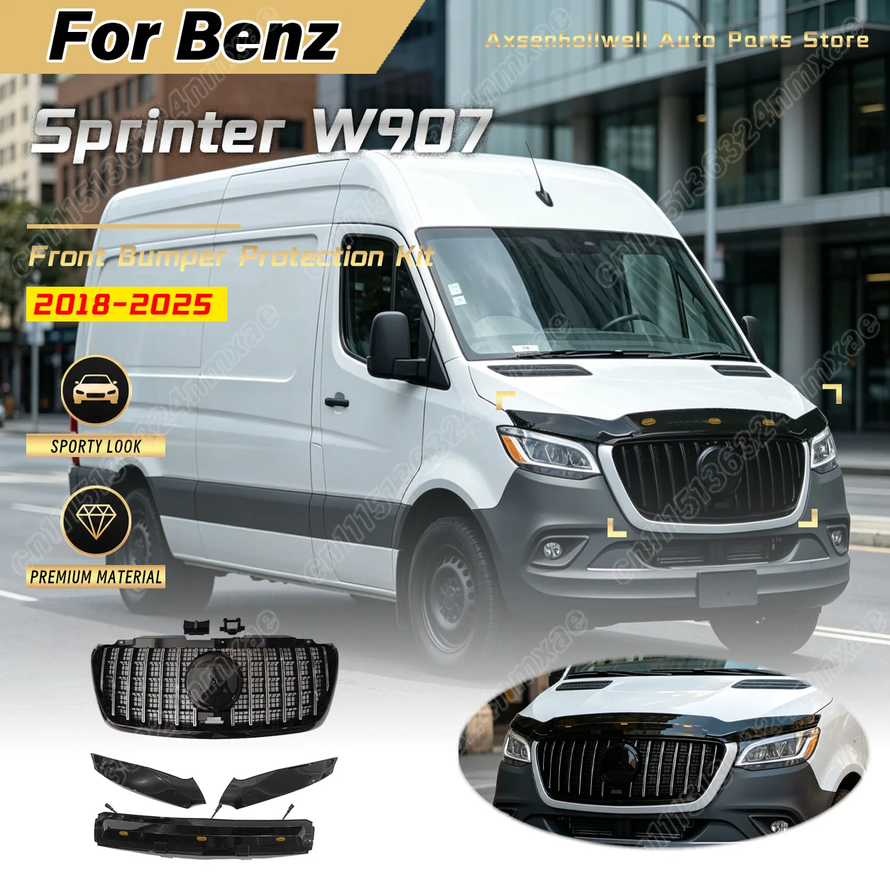 For Mercedes Benz Sprinter W907 2018 2019 2020 2021 2022 2023 2024 2025 Car GT Style Front Grille Bug Deflector Hood Guard Kit