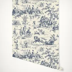 Seasons Toile papel tapiz azul marino con estilo de vida de granja