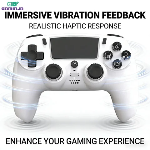 GAMINJA P55A Wireless Gamepad Bluetooth Controller For PS5 PC Double Vibration 6-Axis Joypad Touchpad Earphone Port