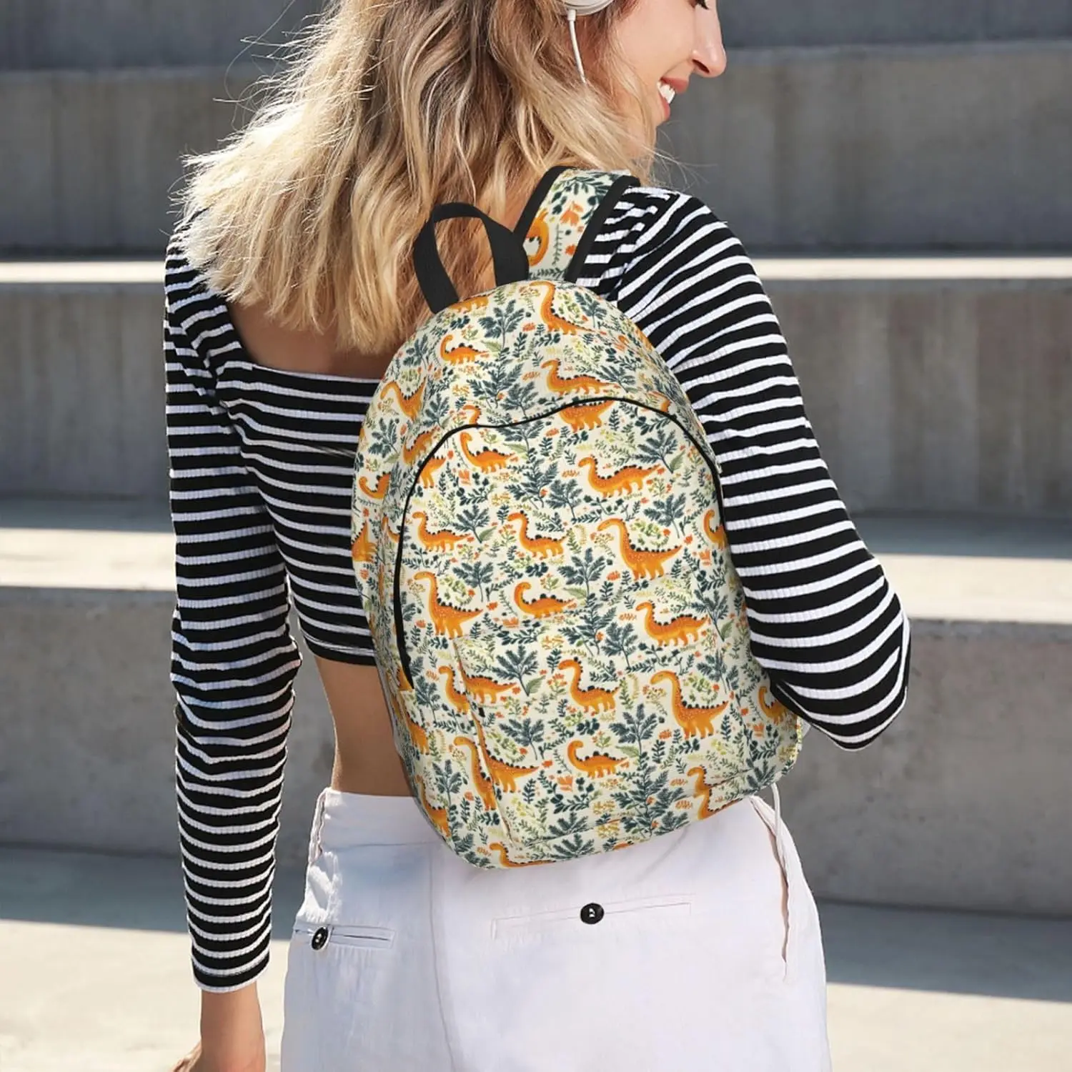 Travel Backpack for Women Men Plant Dinosaur Cute Print Canvas Simple Modern Backpack Bag for Hiking