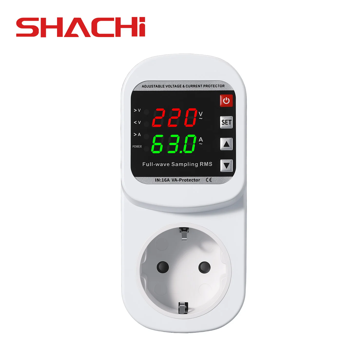 SHACHI Automatic Voltage Current Protector Socket AC 110V 220V Adjustable 16A Power Surge Protector EU Plug Socket